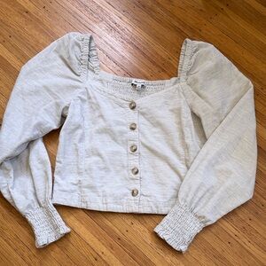 Madewell Light Cream Button-Front Puff Sleeve Top